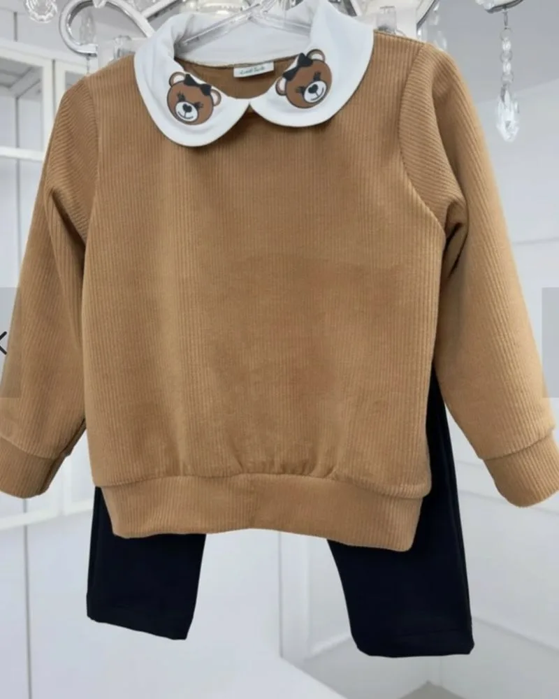Conjunto Tricot Marrom com Gola de Urso