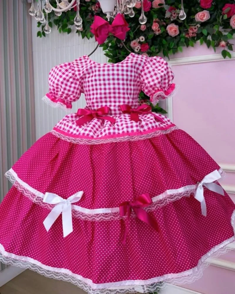 Vestido Junino Pink com Poá