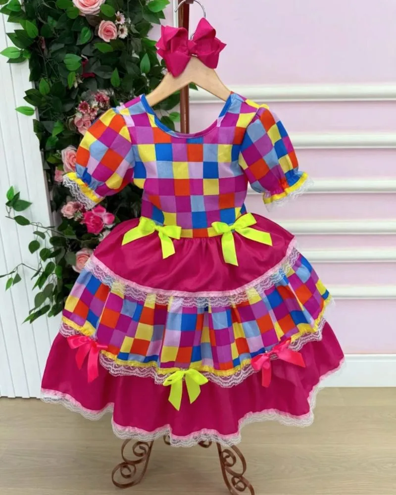 Vestido Junino Quadriculado Pink