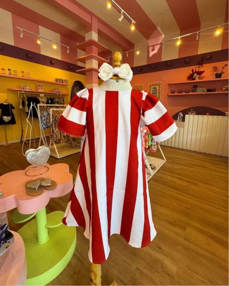 Vestido Listrado Vermelho