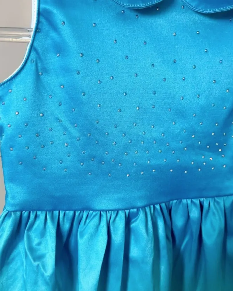 Vestido Natalino Azul Cetim